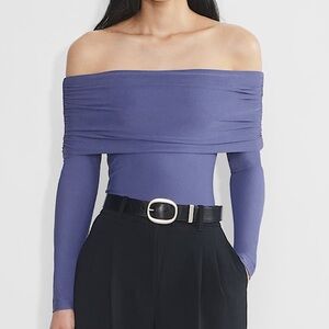 Wilfred Aritzia Lavinia Nightshade Blue Off Shoulder Long Sleeve Top
